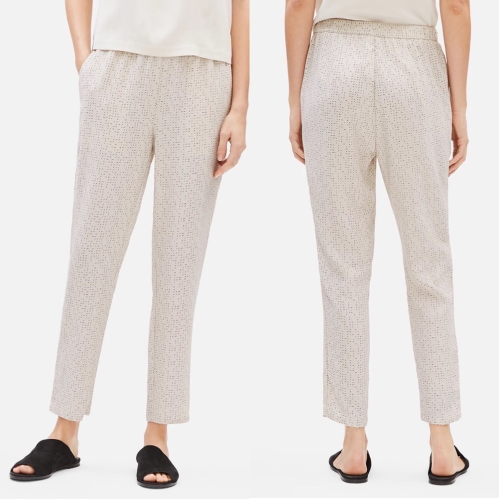 NWT Eileen Fisher Small Tencel Viscose Morse Code Dot Slouchy Pant $198 Bone